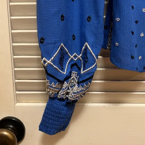Hale Bob Hassina Embroidery Top in Blue, Size Small - Picture 12 of 16